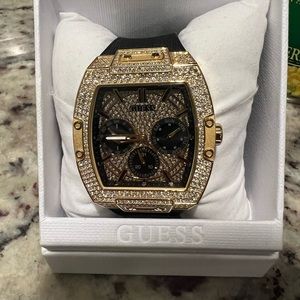 Guess gold watch with black band